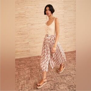 NEW ULLA JOHNSON Charline Floral Pleated Midi Skirt Belted NWT Size 2 100% Silk